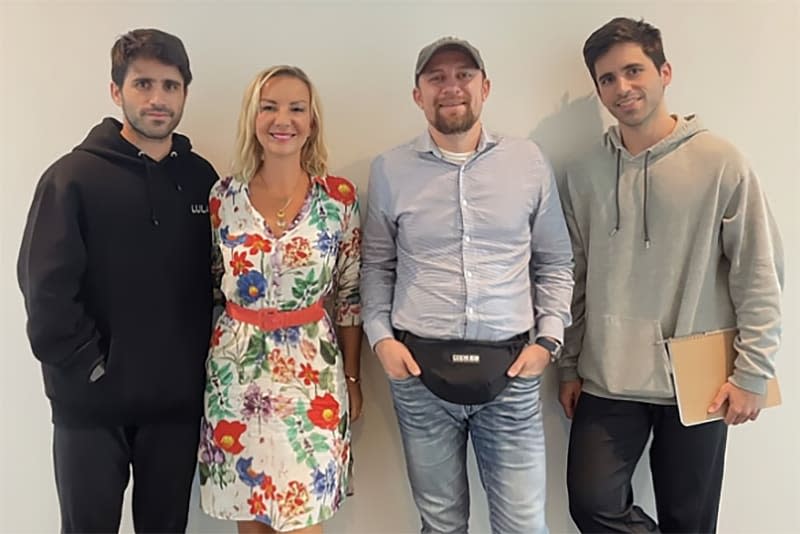 Matthew Vega-Sanz, co-founder of Lula; Kristina Alexandra Kovalyuk, founder of Trident Advisory; Alex Kholodenko, founder of CodeIT; and Michael Vega-Sanz, co-founder of Lula at Lula's offices in Miami. (Courtesy Michael Vega-Sanz)