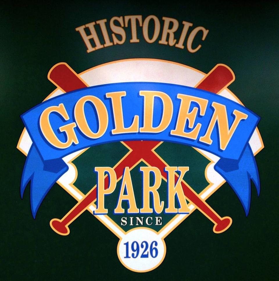 An emblem at Columbus’ Golden Park baseball stadium says it was built in 1926,
