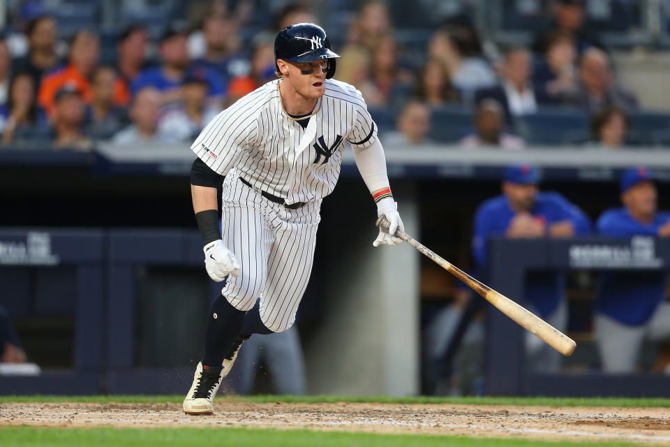 NEW YORK, NEW YORK - JUNE 11: Clint Frazier #77 of the New York Yankees in action against the New York Mets at Yankee Stadium on June 11, 2019 in New York City. New York Mets defeated the New York Yankees 10-4. (Photo by Mike Stobe/Getty Images)