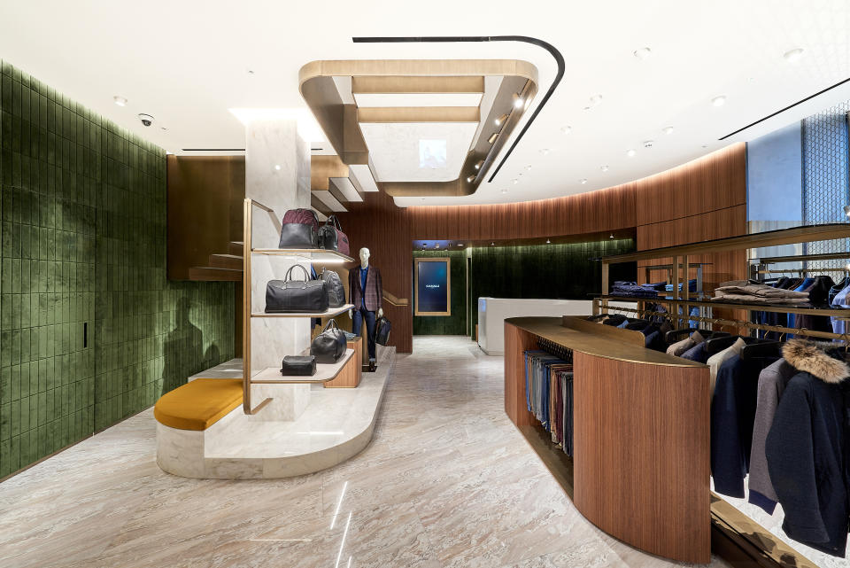 The inside of Canali’s new New Bond Street store in London, with interiors by Hangar Design Group. - Credit: Canali/Carolina Mizrahi