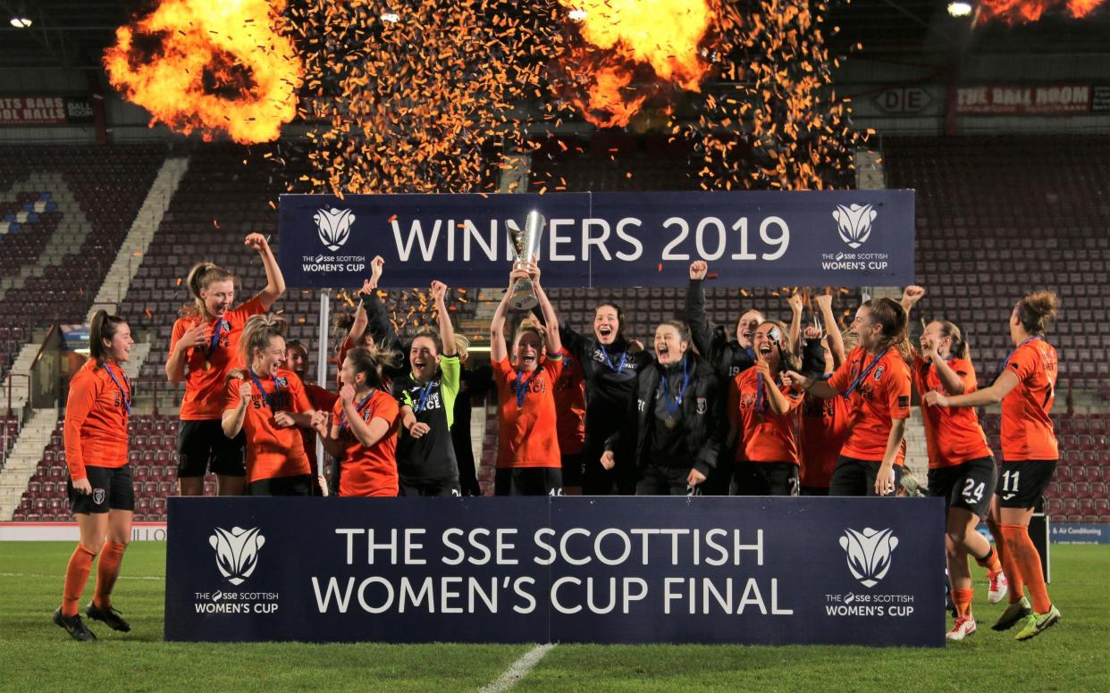 Glasgow City lifting the 2019 SSE Scottish Women's Cup Final - TOMMY HUGHES