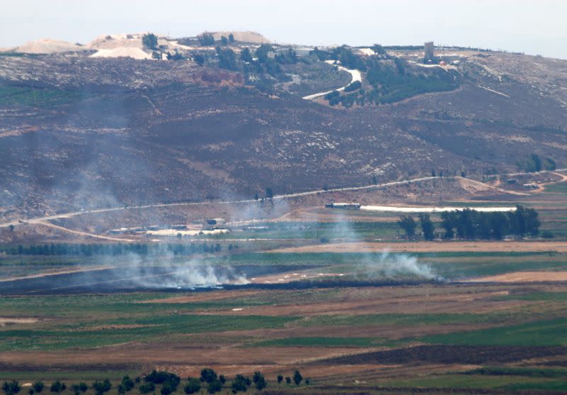 Smoke rises as seen from Marjayoun, near the border with Israel