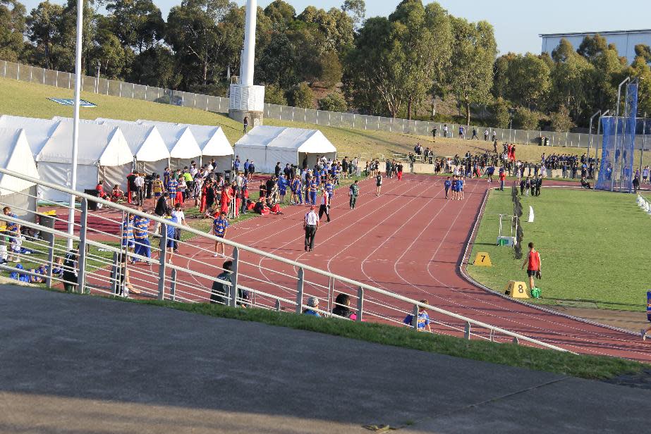 This Sept. 15, 2011 photo shows a track used for warm-up during the 2000 Olympics is shown at the Athletic Centre in Sydney. This track and an adjacent track are open for recreational use when there isn't an event. The bulk of the Sydney Games in 2000 took place at Sydney Olympic Park, a short train ride from the city's center. The opening and closing ceremonies were held in what is now ANZ Stadium. As part of the tour, you can pose for photos standing on a medal stand _ take your pick of gold, silver or bronze. An extended, pricier Gantry Tour takes you high above the field along steel mesh walkways used by crews to access lighting and sound equipment. (AP Photo/Anick Jesdanun)