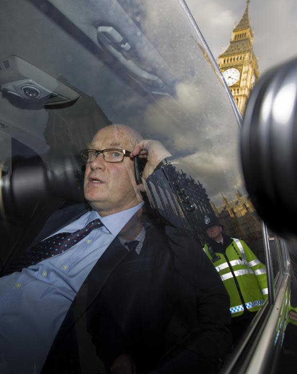 Group Chairman of HSBC Douglas Flint leaves the Houses of Parliament in London after giving evidence to the Treasury Committee on February 25, 2015