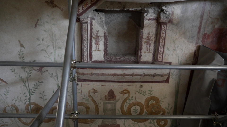 The recently unearthed House of the Lararium has not yet been opened to the public.  / Credit: CBS News