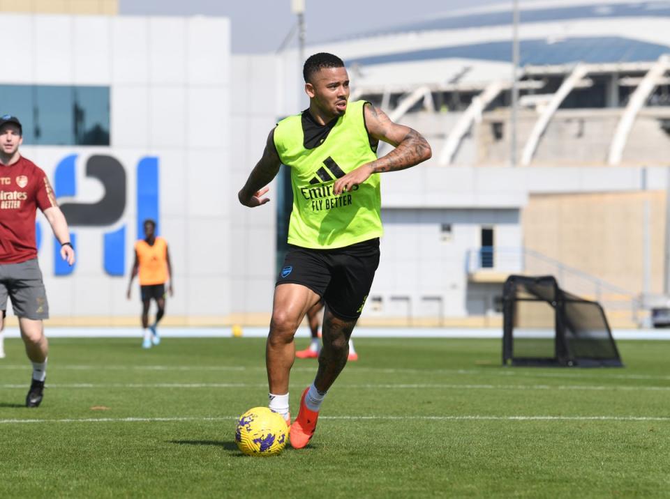 Back in business: Gabriel Jesus trained with the Arsenal squad in Dubai (Arsenal FC via Getty Images)