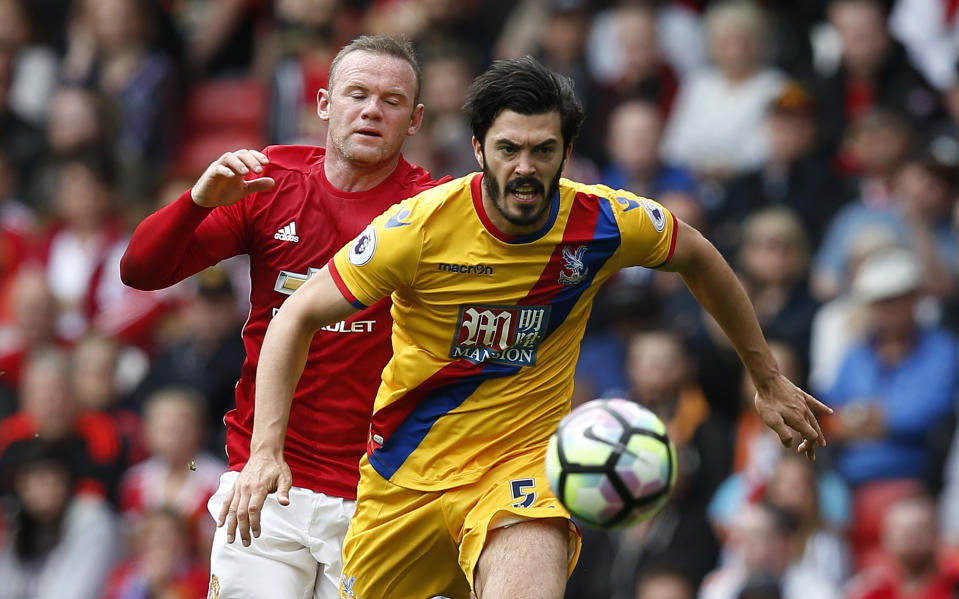 <p>Britain Football Soccer – Manchester United v Crystal Palace – Premier League – Old Trafford – 21/5/17 Crystal Palace’s James Tomkins in action with Manchester United’s Wayne Rooney Reuters / Andrew Yates Livepic </p>