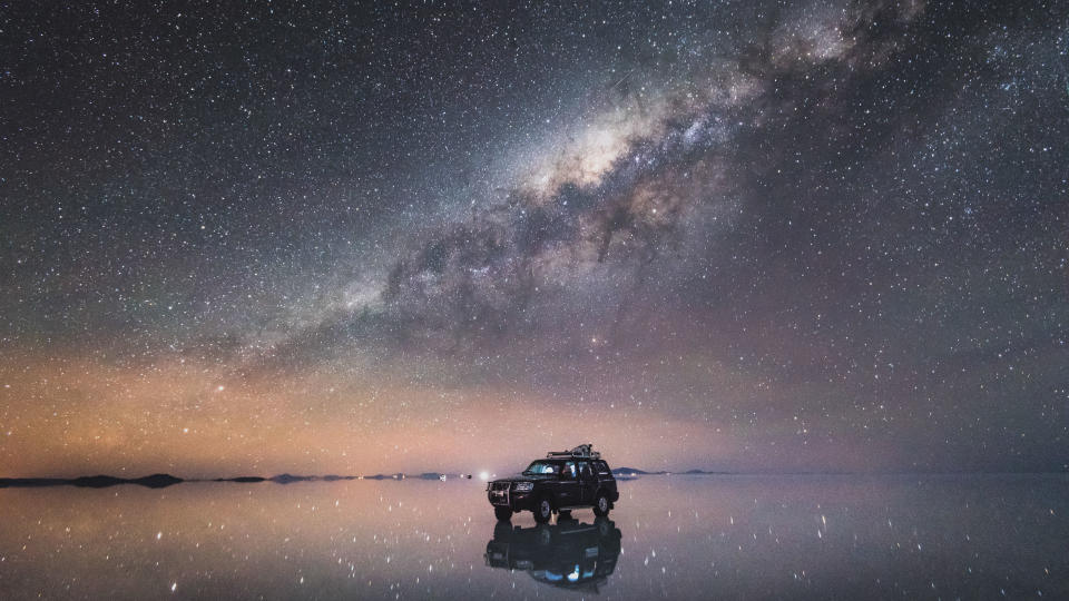 Milky Way across Uyuni salt flats, Bolivia