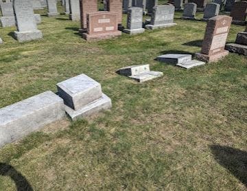 Close to 100 headstones were damaged over the course of April at a Jewish cemetery in Schenectady, N.Y.