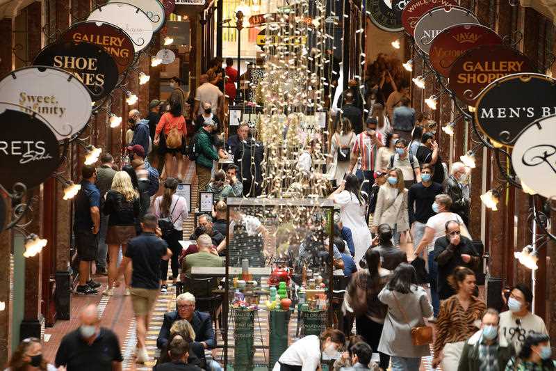 People are seen at The Strand Arcade in Sydney.