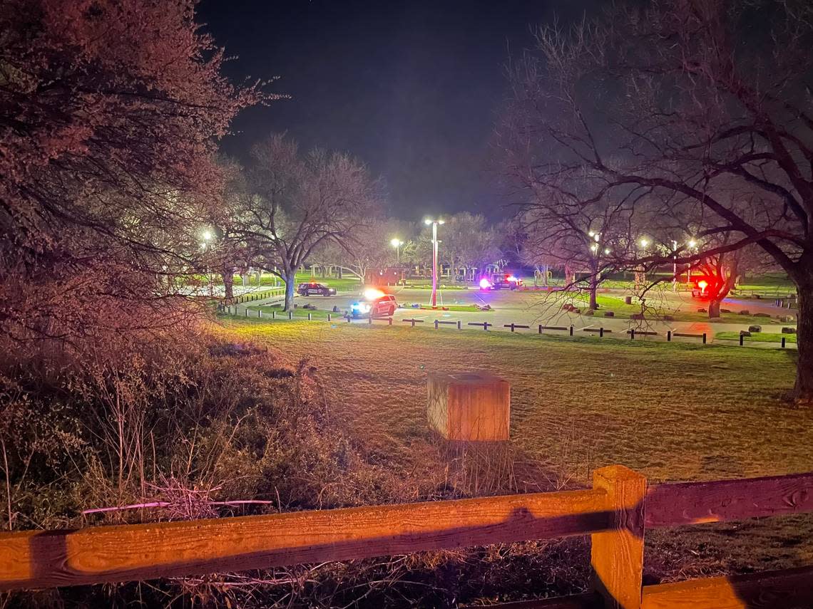 Police investigate reports of shots fired at Katherine Rose Memorial Park, 303 N. Walnut Creek Drive in Mansfield, on Monday night, March 13, 2023.