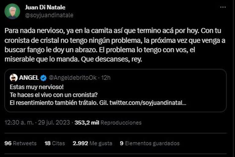 El tenso ida y vuelta que protagonizaron Ángel de Brito y Juan Di Natale en Twitter