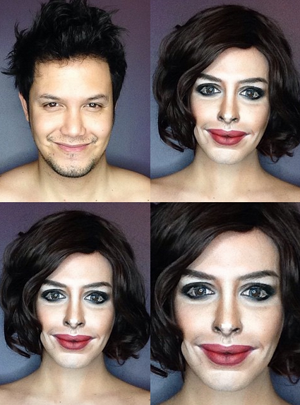 Makeup artist Paolo Ballesteros transforms himself into Anne Hathaway.