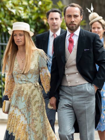 <p>Mark Cuthbert/UK Press/Getty</p> James Middleton and Alizee Thevenet attend the wedding of Lady Gabriella Windsor and Mr Thomas Kingston at St George's Chapel, Windsor Castle on May 18, 2019.