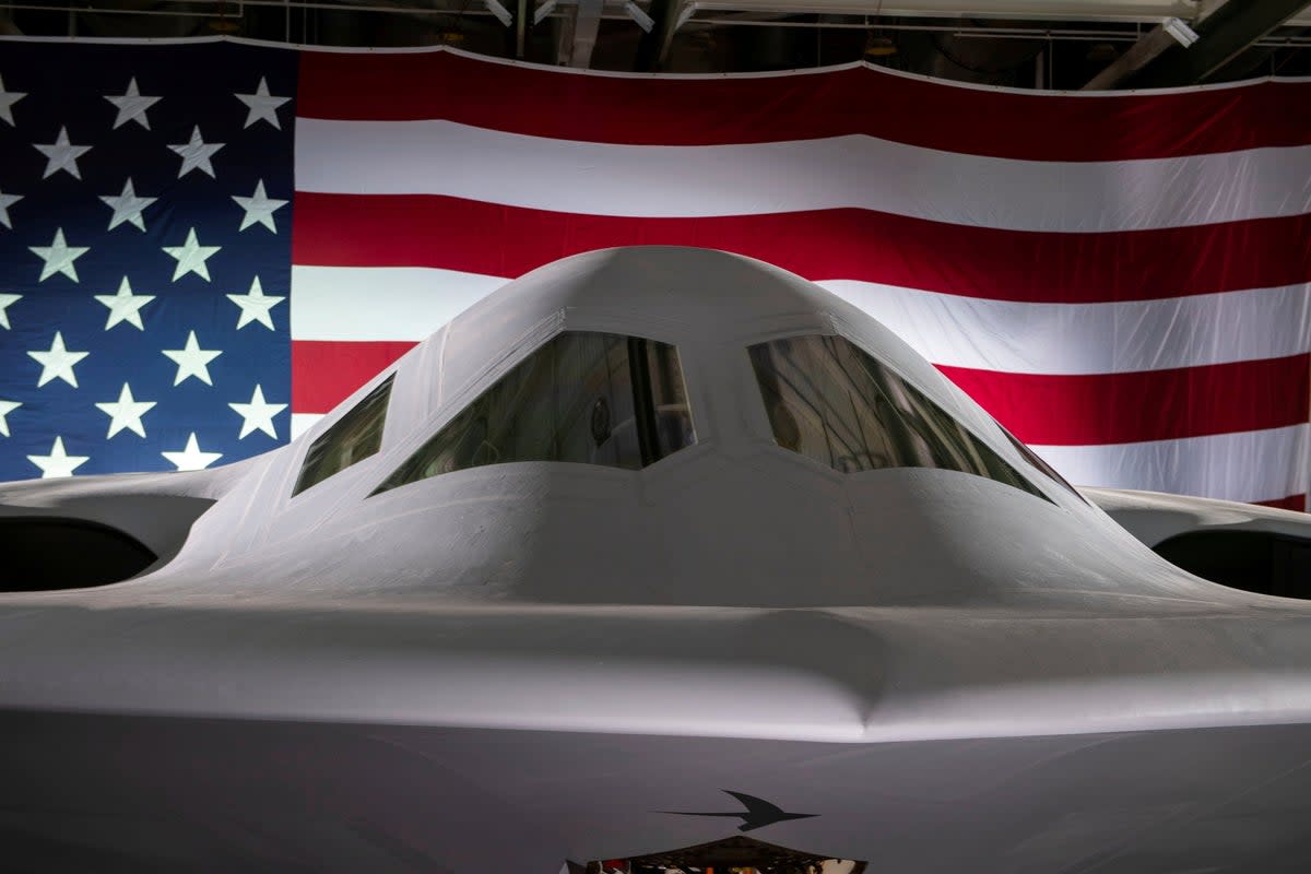 This is a picture of the B-21 Raider stealth bomber released in March 2023.  (USAF/SWNS)