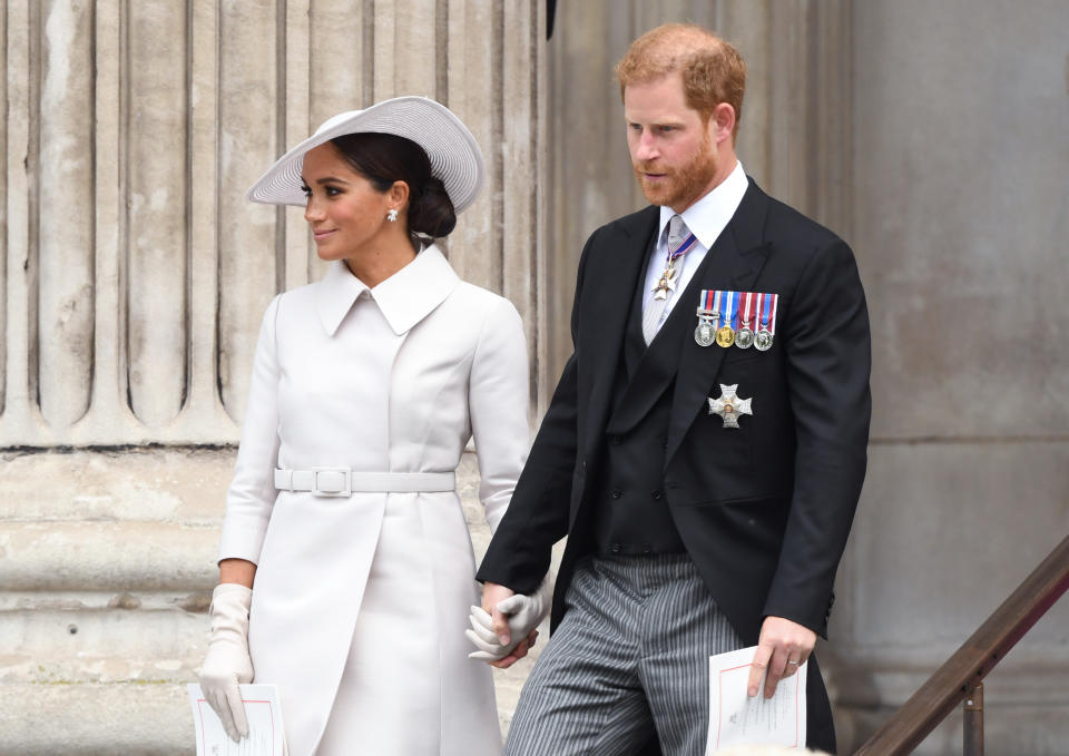 Meghan, The Duchess of Sussex and Prince Harry the Duke of Sussex made a low key appearance at the Jubilee. (PA)