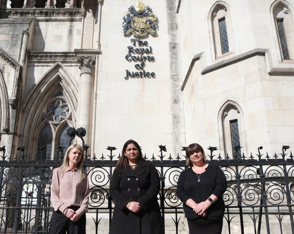 <p>Former subpostmasters Janet Skinner, Seema Misra and Tracy Felstead outside the Royal Courts of Justice</p> (PA Wire)