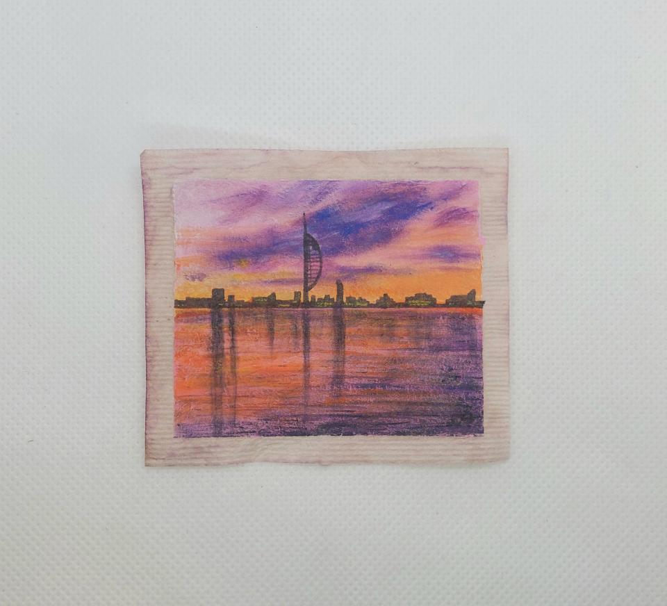 Spinnaker Tower painting on tea bag 