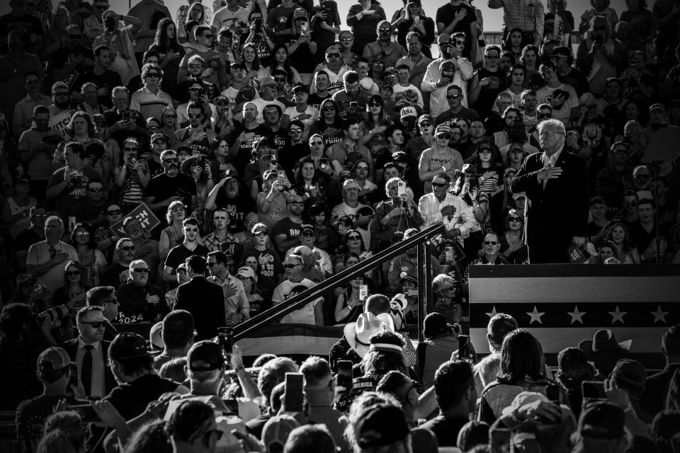 El expresidente Donald Trump se dirige a sus seguidores durante un mitin en Waco, Texas, el 25 de marzo de 2023. (Mark Peterson/The New York Times)