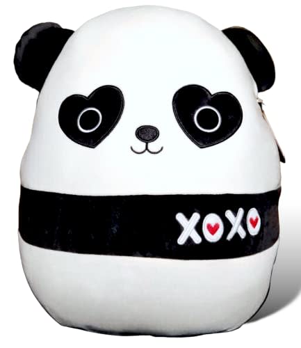 Squishmallows Official Kellytoy 16 Inch Stanley Panda White and Black Plush with XOXO On Belly and Black Heart Eye Patches - 2023 Valentine’s Squad Stuffed Animal Pet Toy