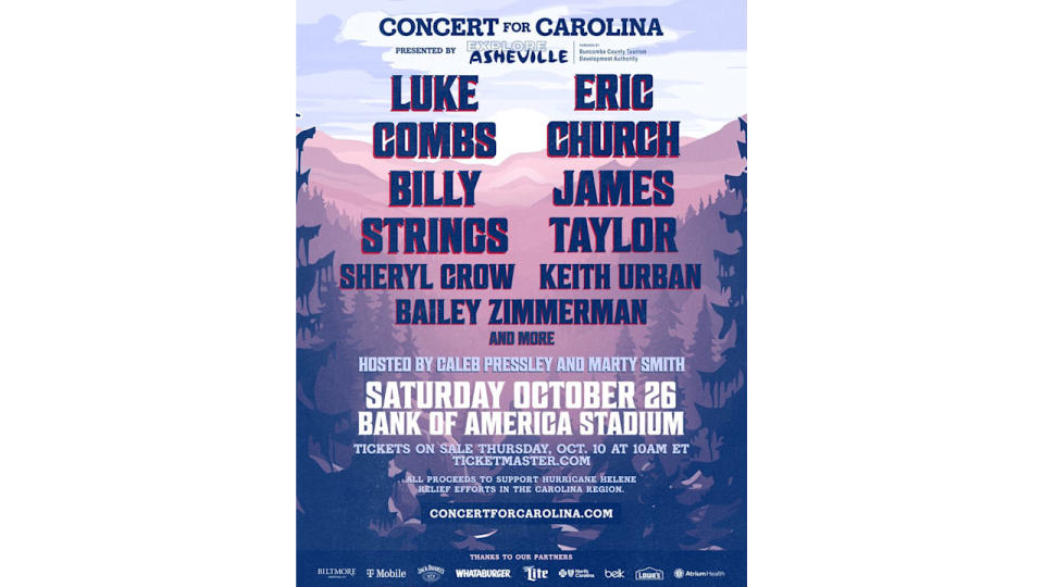 Poster for Concert for Carolina detailing headliners 