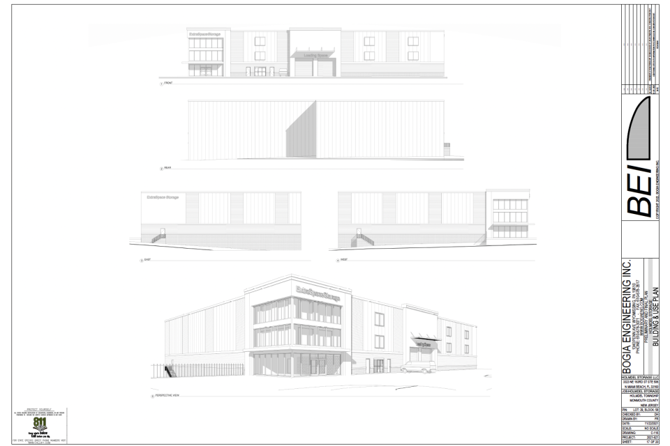 The previous design for an Extra Space Storage self-storage facility.