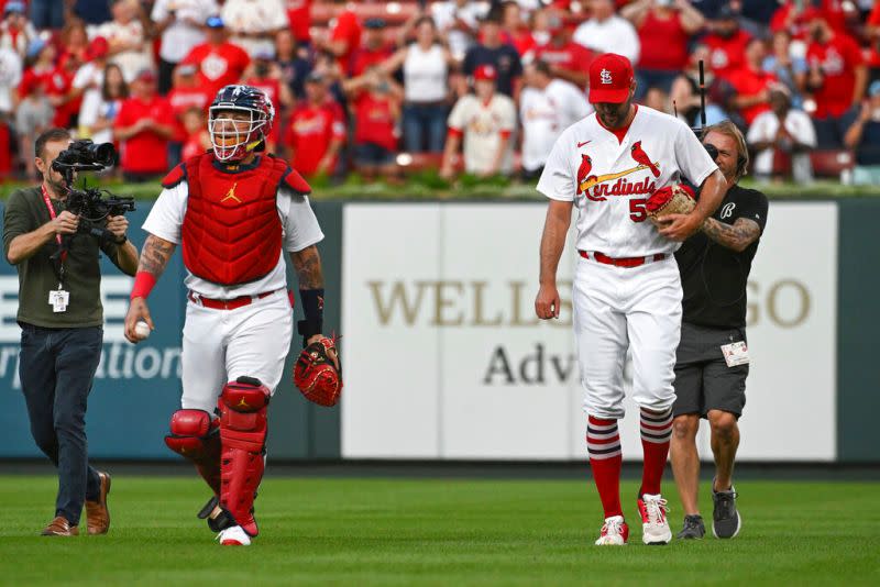 ▲紅雀傳奇投捕Yadier Molina(左)、Adam Wainwright(右)打破聯盟紀錄（圖／美聯社／達志影像）