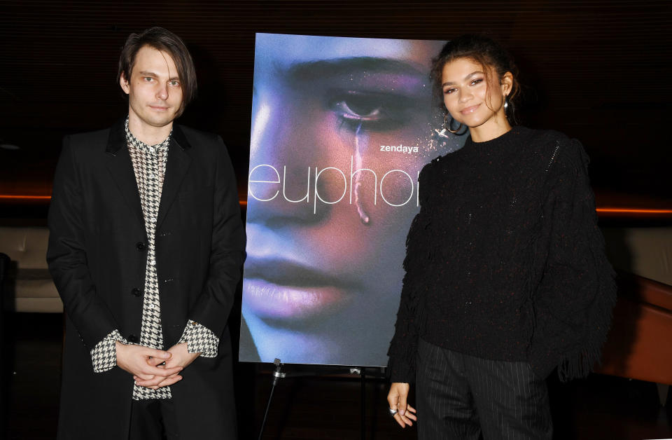 LOS ANGELES, CA - NOVEMBER 12: Sam Levinson and Zendaya attend the HBO "Euphoria" FYC at the Landmark Theaters on November 12, 2019 in Los Angeles, California. (Photo by FilmMagic/FilmMagic for HBO )