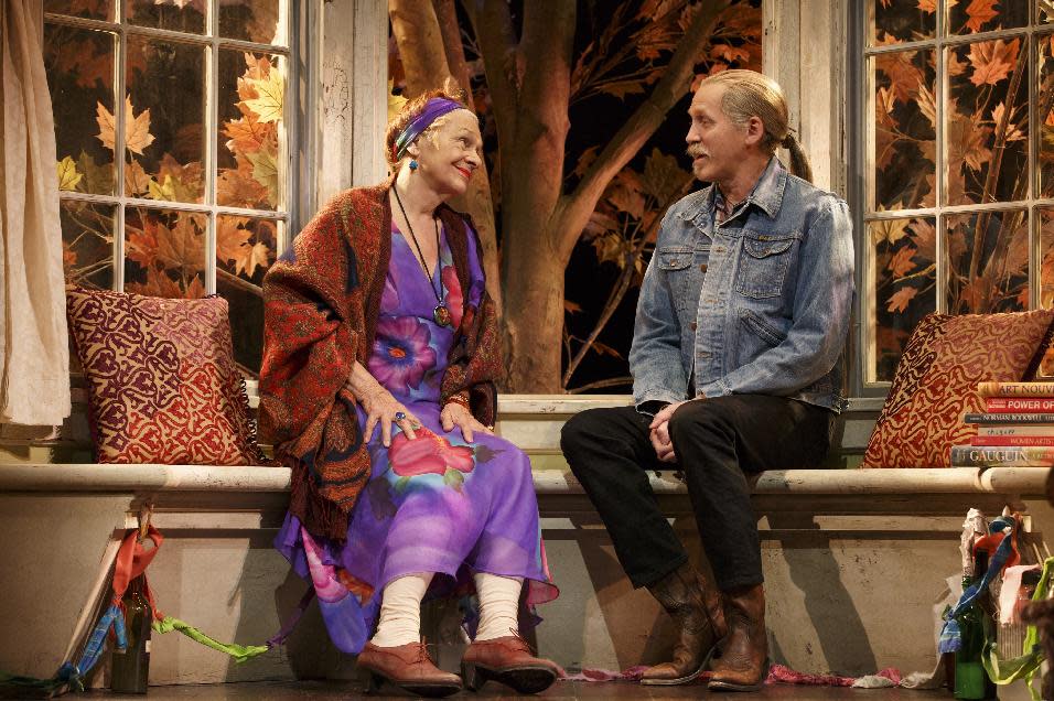 This image released by Polk & Co., shows Estelle Parsons, left, and Stephen Spinella during a performance of "The Velocity of Autumn," at the Booth Theatre in New York. (AP Photo/Polk & Co., Joan Marcus)