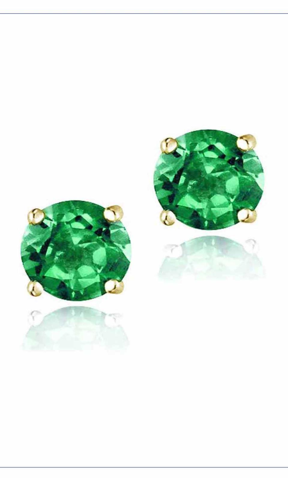 5) Top Seller - 2.1 Carat T.G.W. Created Emerald 18kt Gold over Sterling Silver Stud Earrings, 6mm