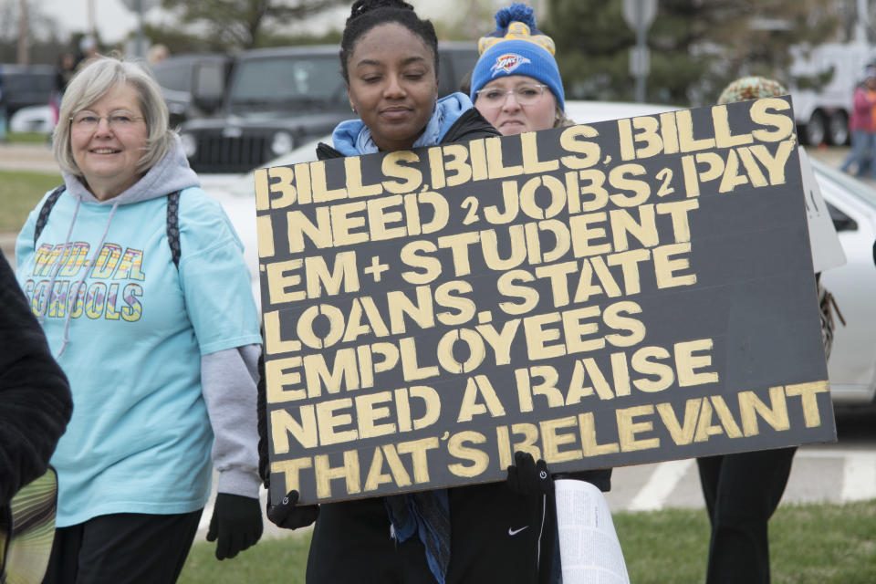 Oklahoma teachers go on strike and rally at state Capitol