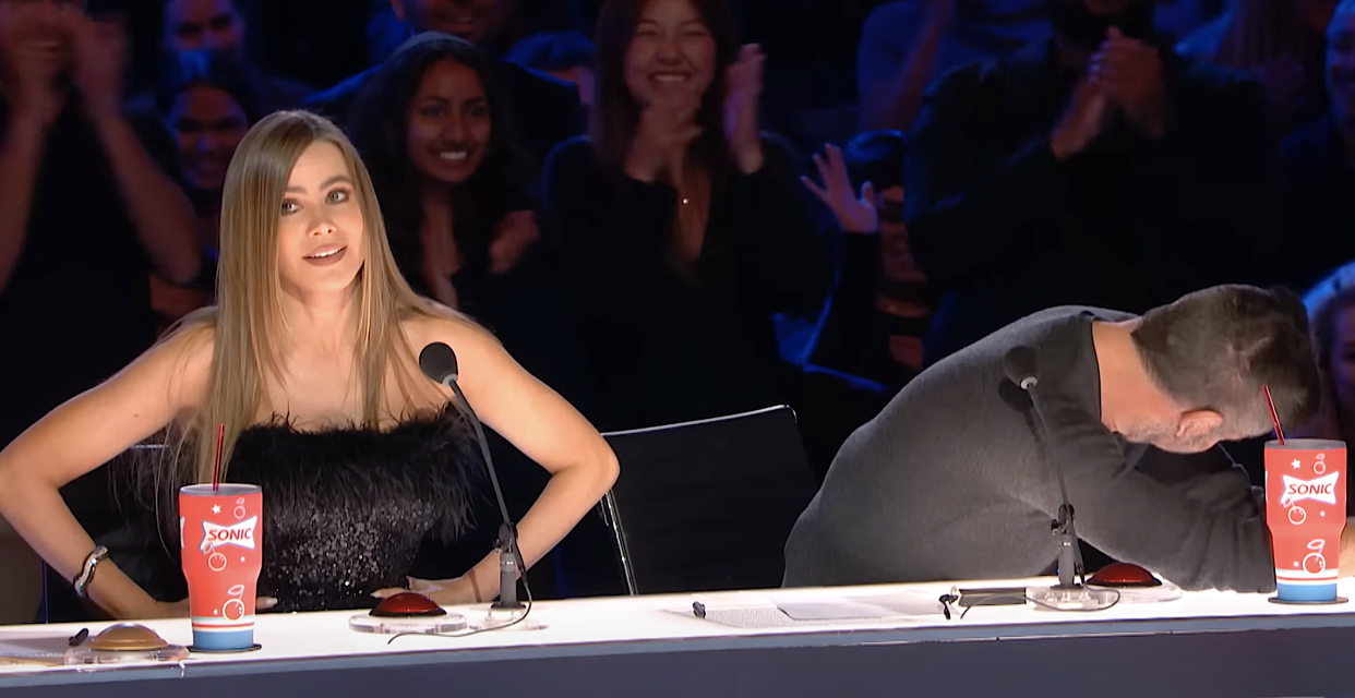 'America's Got Talent' judges Sofia Vergara and Simon Cowell agonize over their decision to keep or reject novelty singer-songwriter Ben Lapidus. (Photo: NBC)