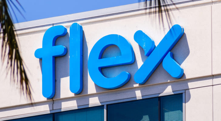 The logo for the company Flex is seen on the side of a building.