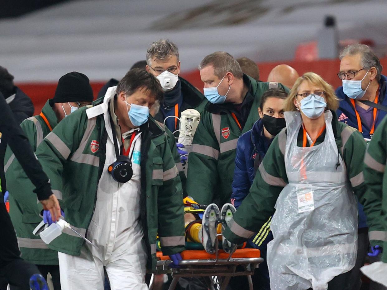 <p>Raul Jimenez was carried off the pitch on a stretcher</p> (Getty Images)