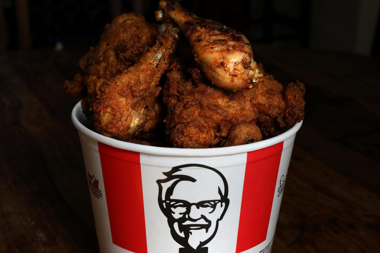 A Kentucky Fried Chicken bucket of mixed fried and grilled chicken (REUTERS/Carlo Allegri)