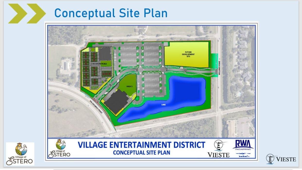 A new entertainment center being developed by the Village of Estero is expected to open in December 2024.