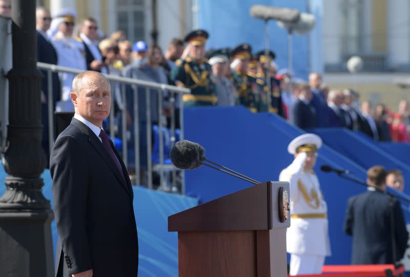 Russia's President Putin attends the Navy Day parade in Saint Petersburg