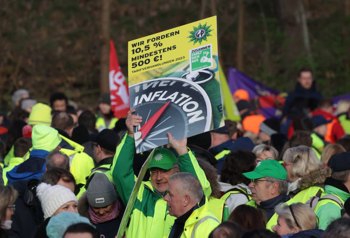 Striking workers in Potsdam, Germany, on 27 March 2023 (Getty Images)