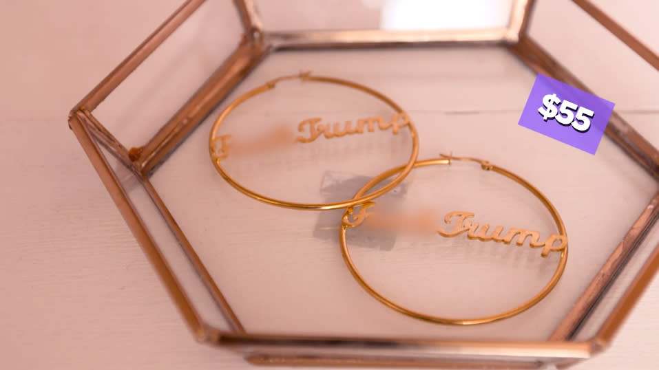 Patty Delgado designed “F*** Trump” hoop earrings to help her cope with her “political frustration.” (Photo: Gisselle Bances)