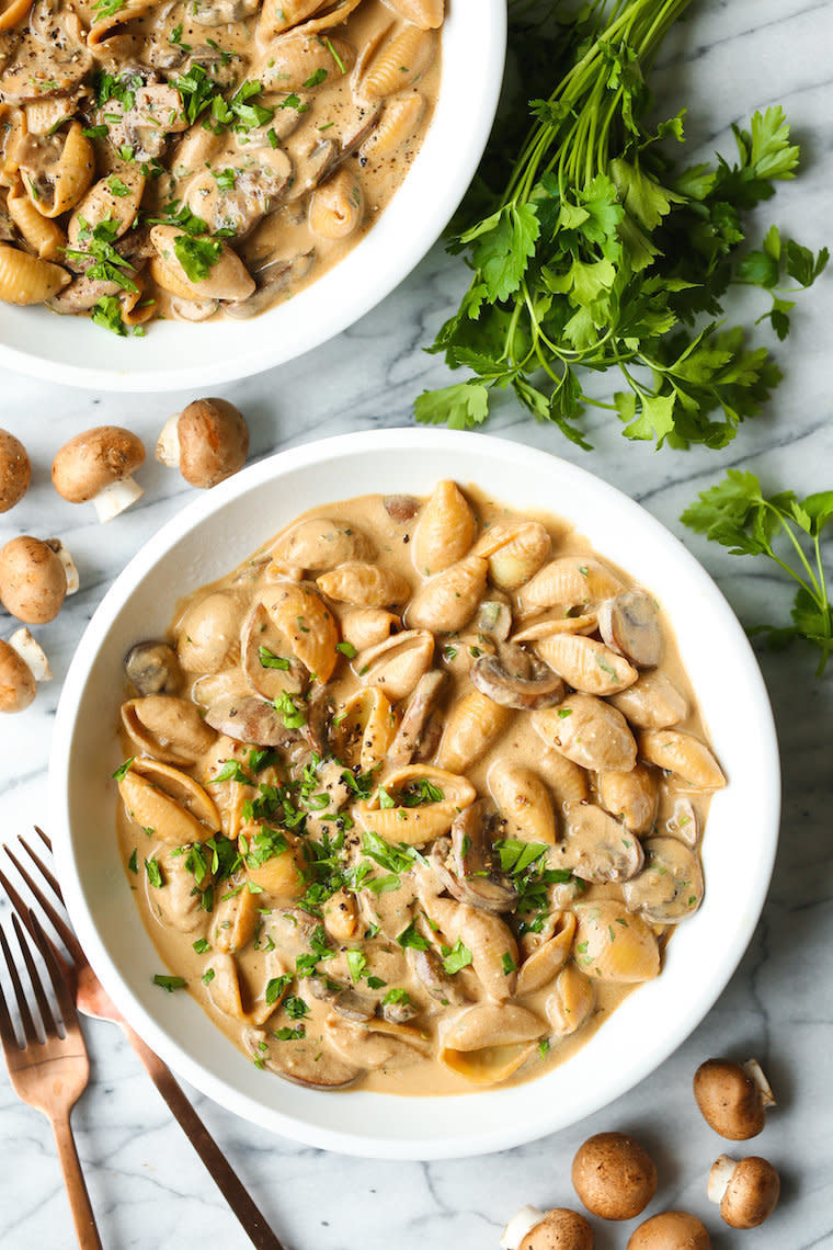 <strong>Get the <a href="https://damndelicious.net/2019/02/06/creamy-mushroom-stroganoff/" target="_blank" rel="noopener noreferrer">Creamy Mushroom Stroganoff</a> recipe from Damn Delicious</strong>