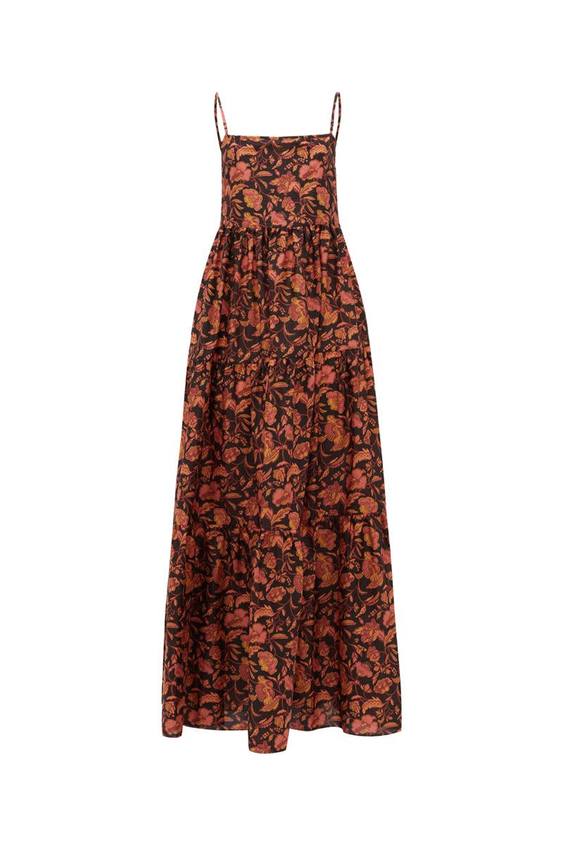 Matteau The Tiered Low Back Floral Cotton Maxi Dress