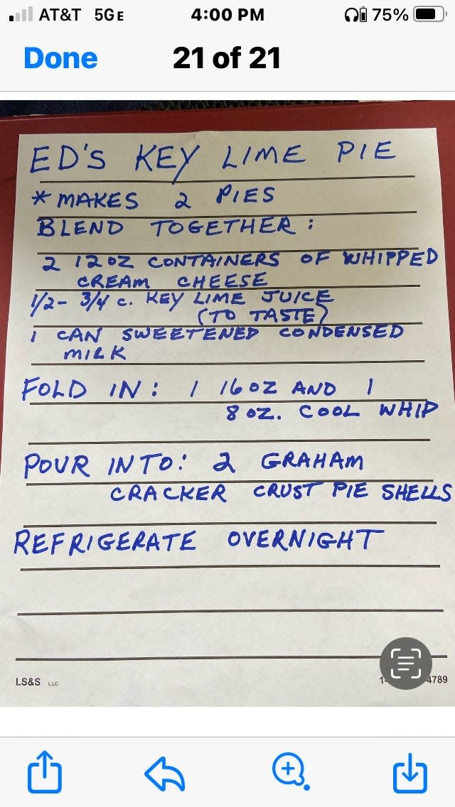 Ed Vrona's recipe for Key lime pie.