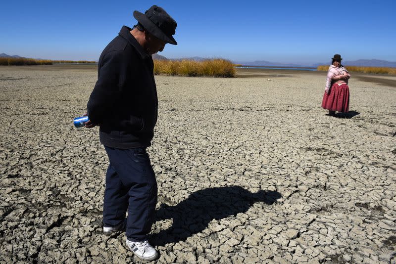 Lake Titicaca water level drops due to lack of rain in the entire altiplano, in Huarina