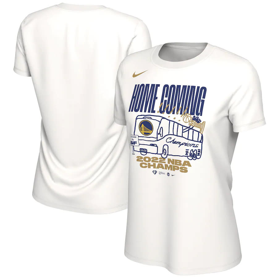 Shirt with Golden State Warriors NBA champs written across and large image of a bus