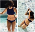 <p>La diosa argentina, que elige la firma Cipitria para sus bikinis, también mostró su cuerpo desde la pileta, con un diseño súper trendy, en azul navy. - Foto: Instagram.com/agustinacherriok</p>