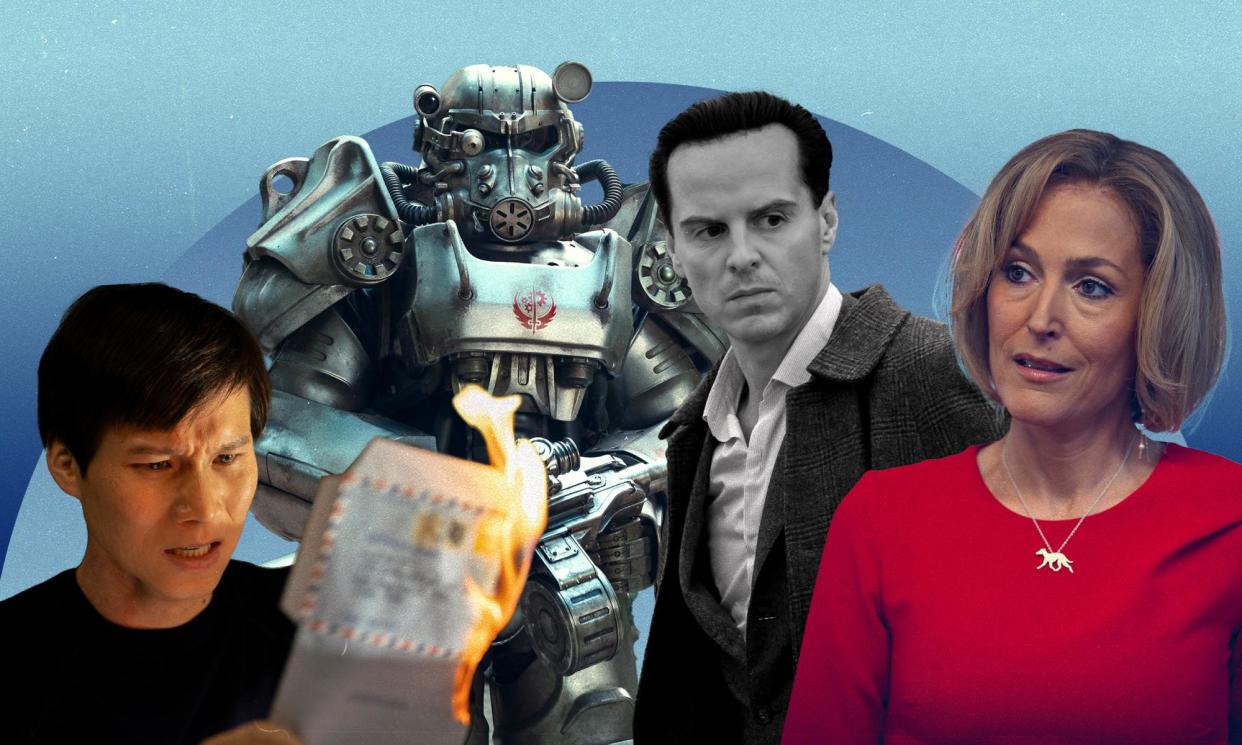 <span>Streaming in April in Australia: (L-R) Hoa Xuande in The Sympathizer; Fallout, a TV adaptation of the video game; Andrew Scott as the sociopathic protagonist in Ripley; and Gillian Anderson as journalist Emily Maitlis in Nextflix drama Scoop.</span><span>Composite: HBO/Prime Video/Netflix/PA</span>