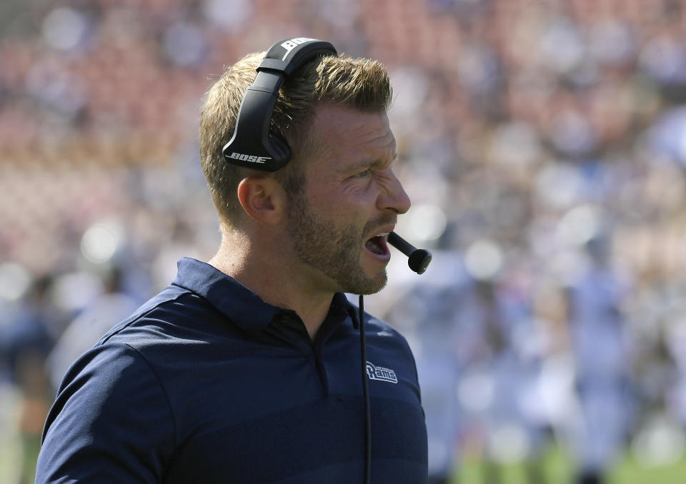 Los Angeles Rams head coach Sean McVay canceled Rams practice Friday amid fires in the area. (AP)