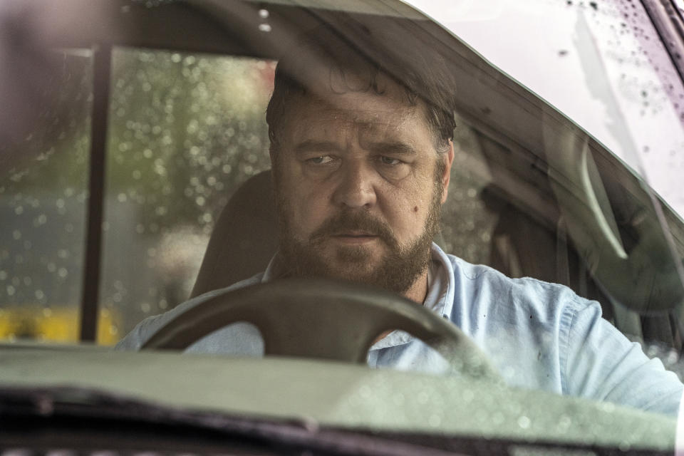 This image released by Solstice Studios and Ingenious Media shows Russell Crowe in a scene from "Unhinged." (Solstice Studios and Ingenious Media via AP)