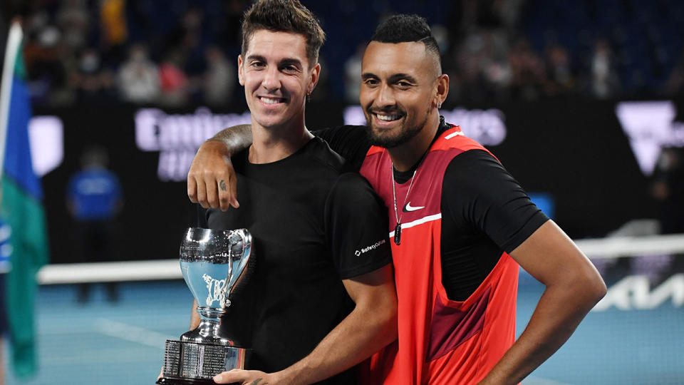 Despite winning the doubles crown at the Australian Open alongside Thanasi Kokkinakis, Nick Kyrgios will not be a part of Australia's Davis Cup squad. (Photo by Recep Sakar/Anadolu Agency via Getty Images)