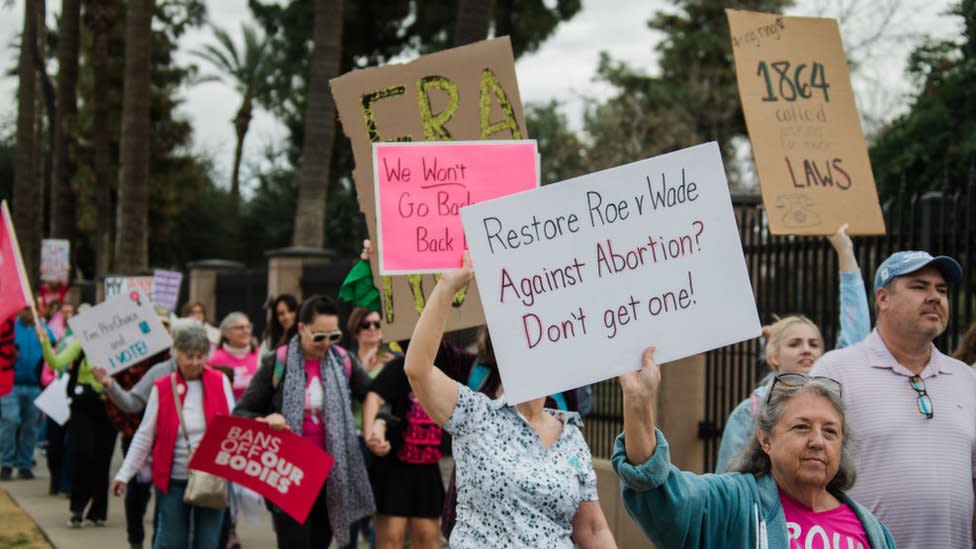 Demonstrators during a Women's March rally in Phoenix, Arizona, US, on Saturday, Jan. 20, 2024